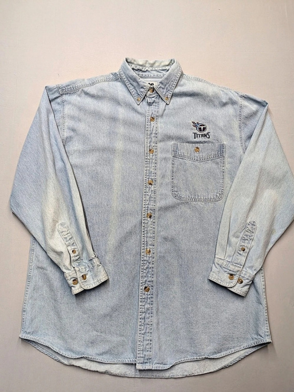 Vintage Lee Sport Nutmeg Mills Tennessee Titans Denim Shirt Men's L Distressed